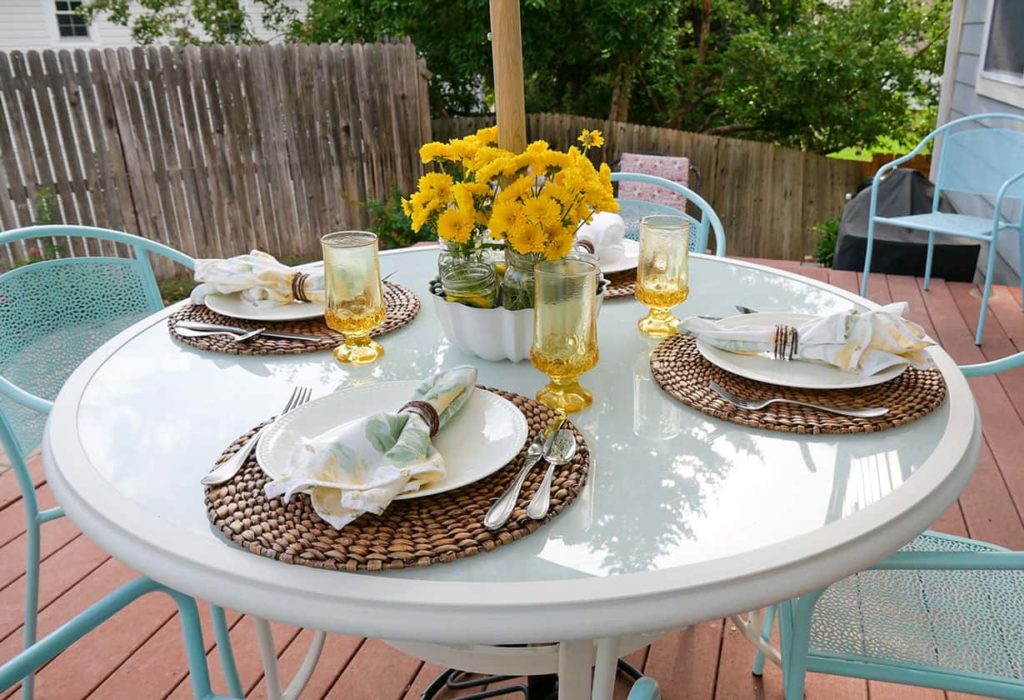 Setting a Simple Summer Outdoor Tablescape angled view