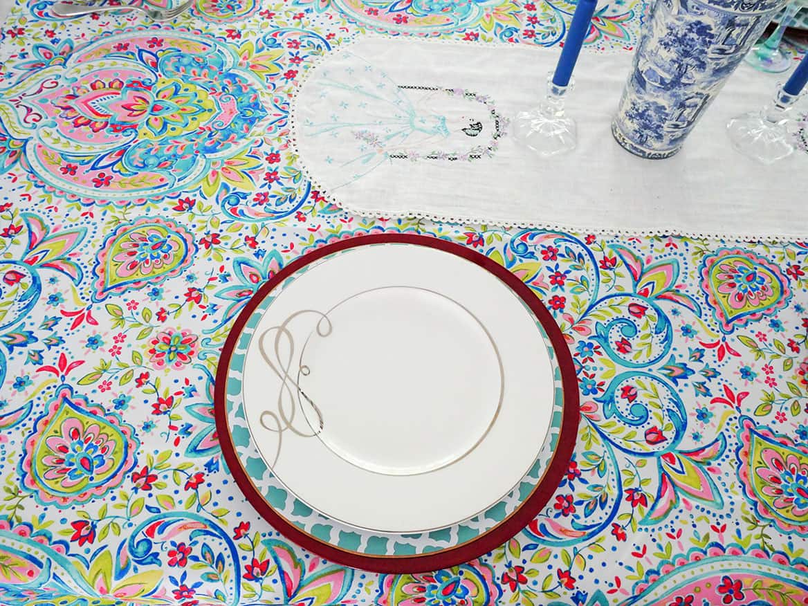 White plate on cute Grandmillenial table setting