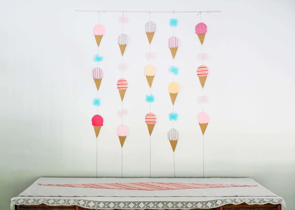 Hanging ice cream cone decoration on wall