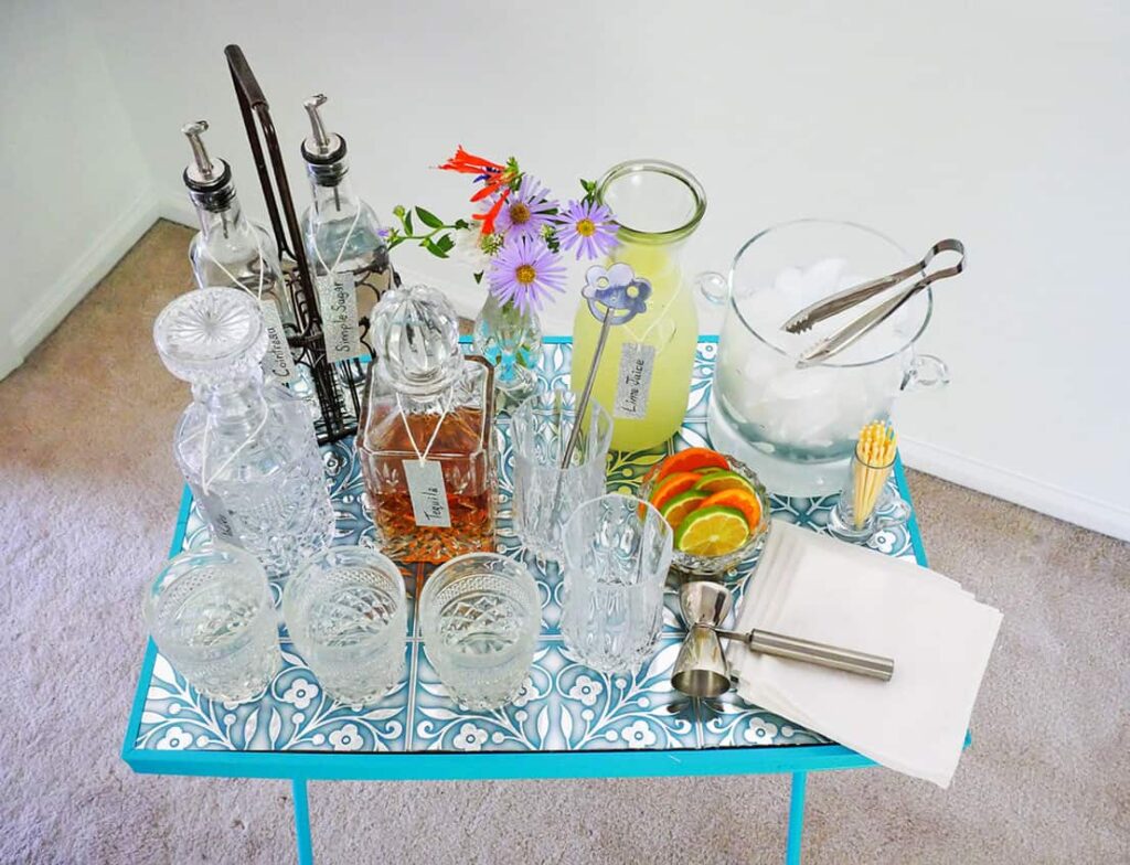 Simple cocktail making station overhead view