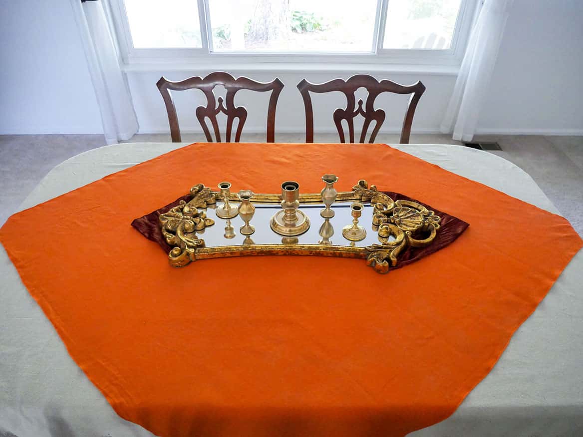 1970s vintage fall tablescape with candlesticks