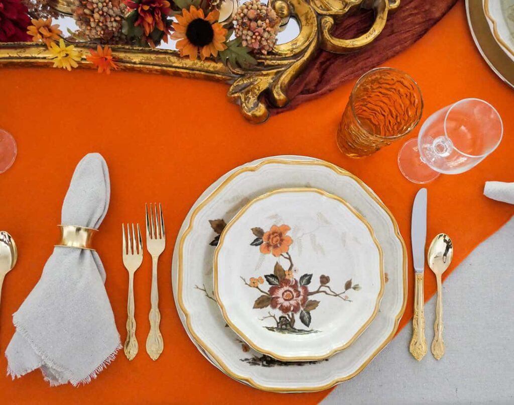 1970s vintage fall tablescape place setting