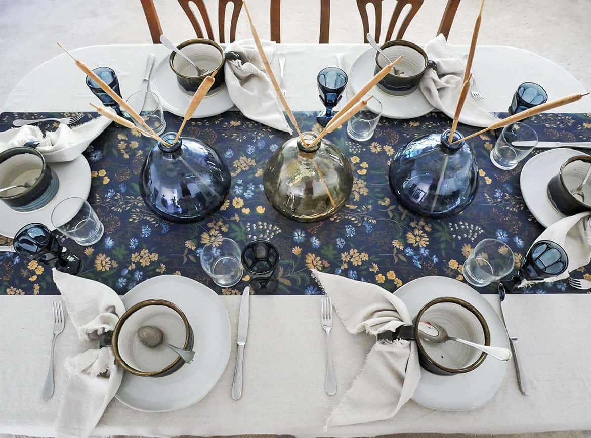 Overhead view of cozy Fall table setting