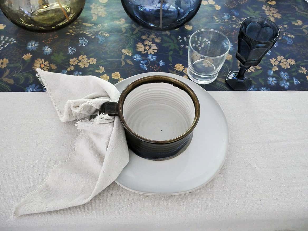 Simple cozy Fall table setting with glasses added