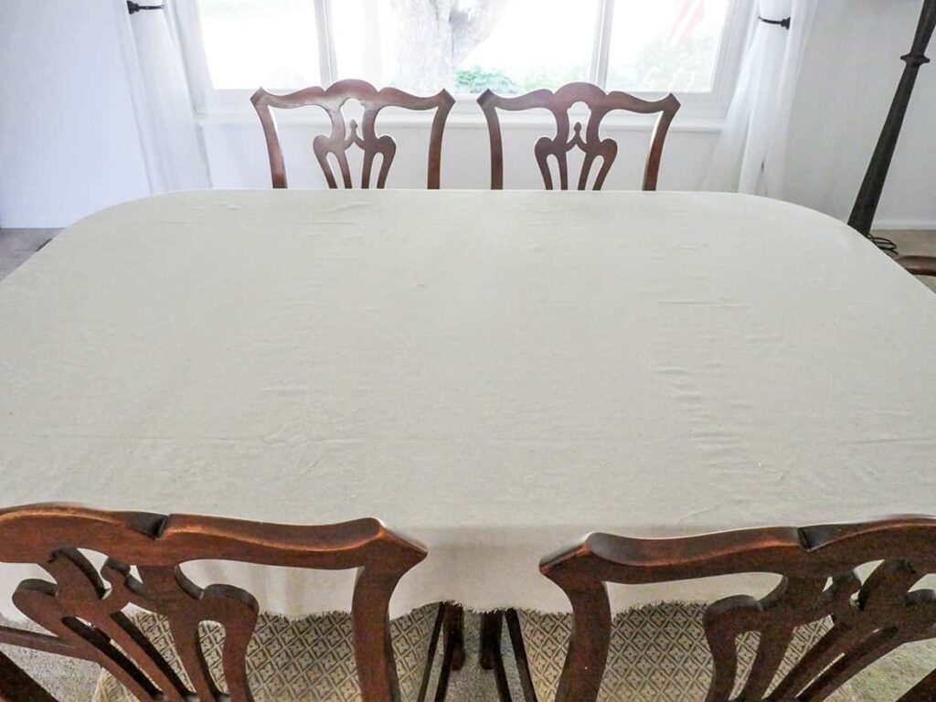 DIY drop cloth tablecloth on Fall tablescape