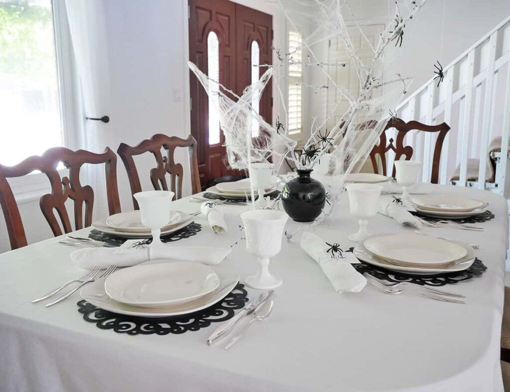 Spider Halloween table setting angled view