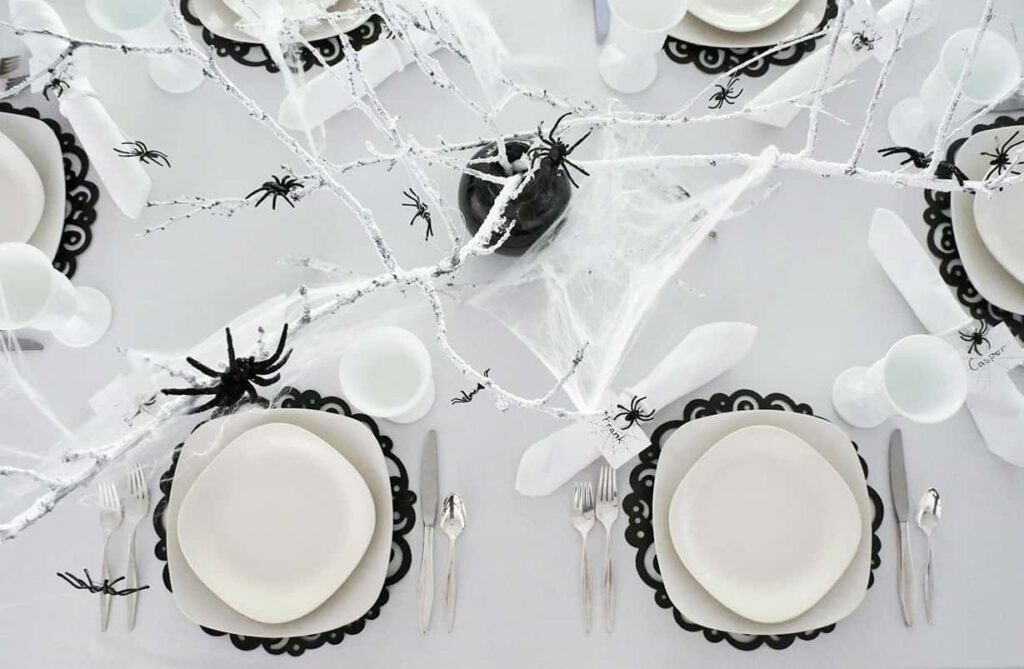 Overhead view of two place settings.