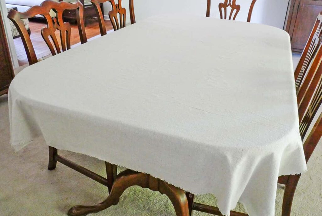 Drop cloth to tablecloth diy finished