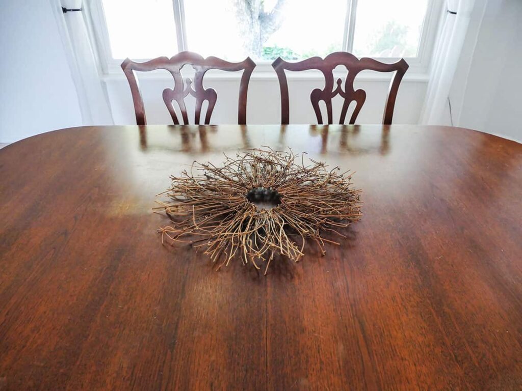 Wreath with small center area on table