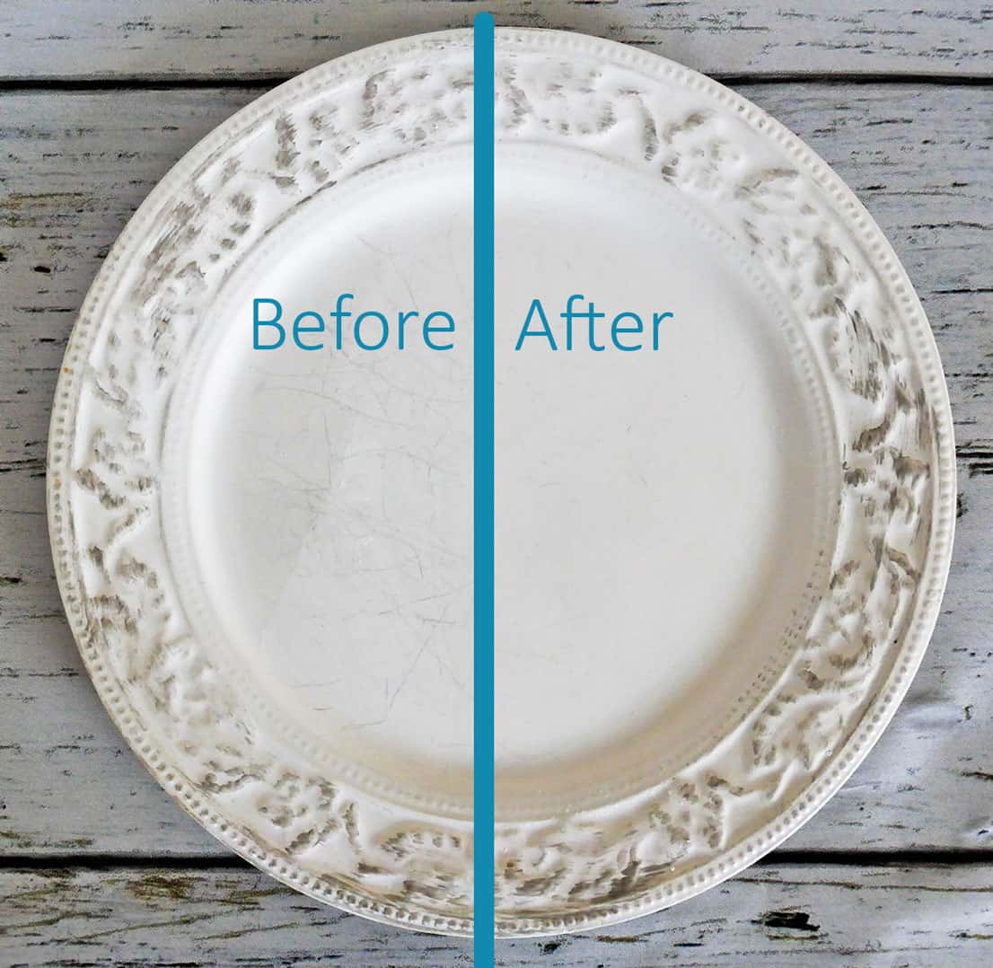 How to Get Rid of Black Marks on Dishes Before and after results on plate