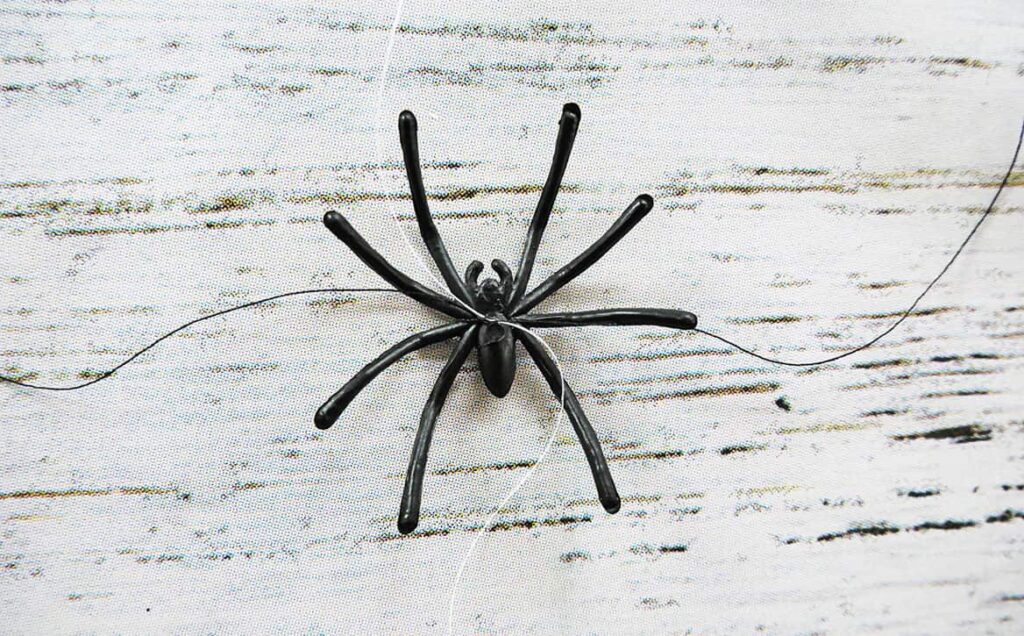 Black thread knotted for Halloween spider centerpiece diy