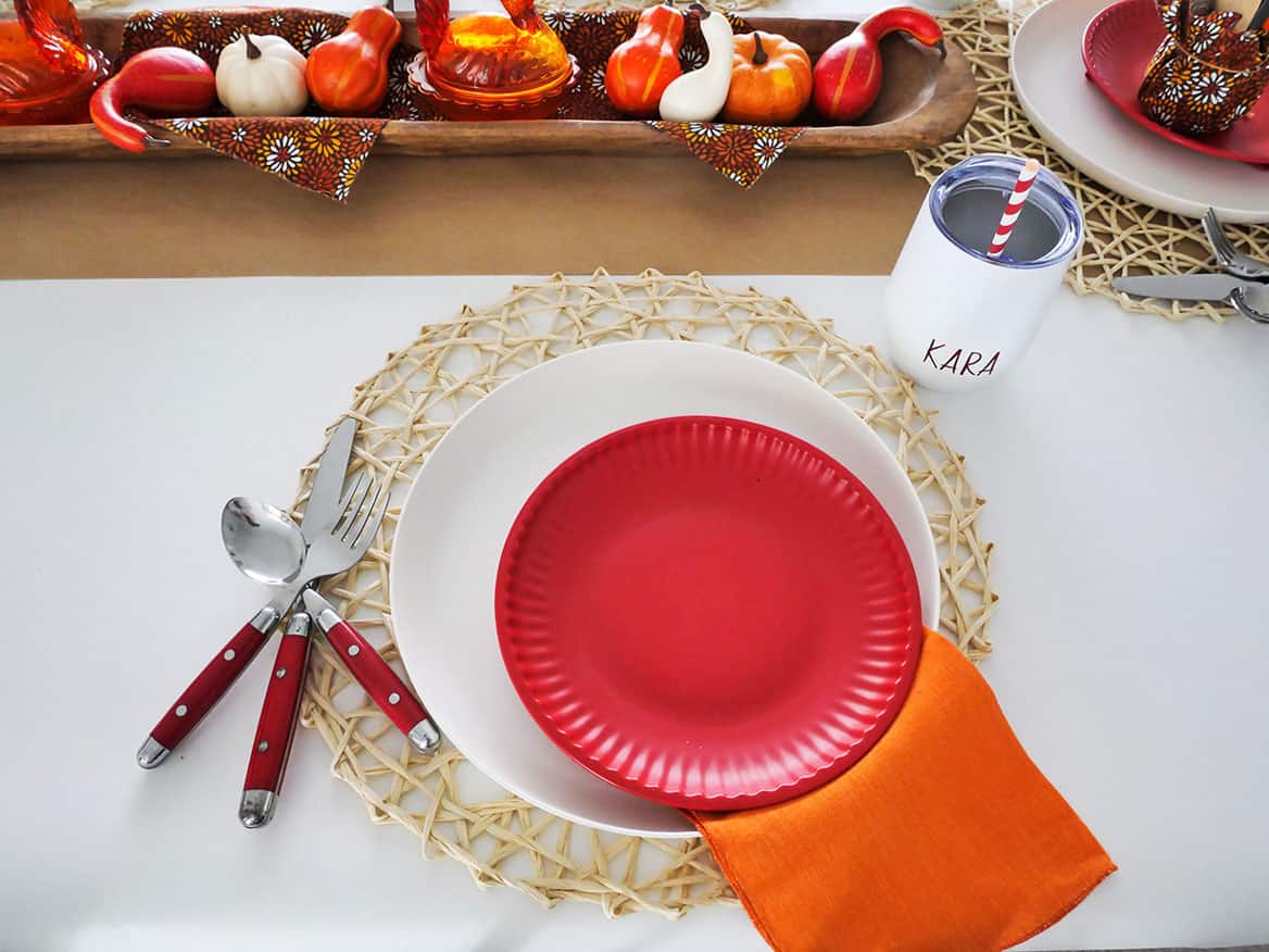 Cup and flatware added to tablescape