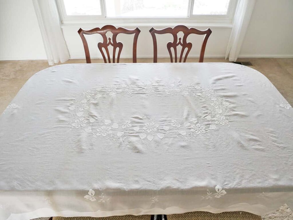 Sheer white tablecloth