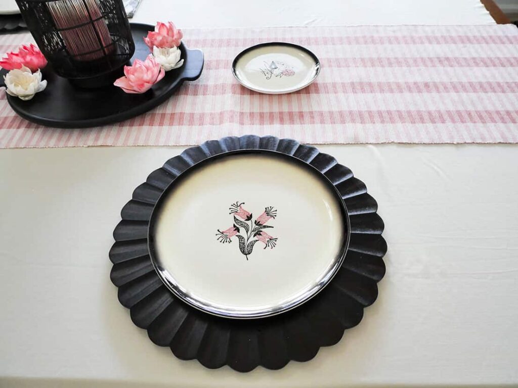 Mid-century modern plate added on top of charger