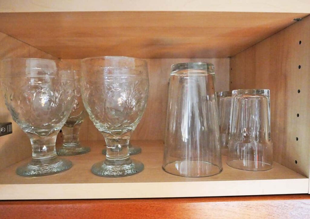 Glasses inside cupboard