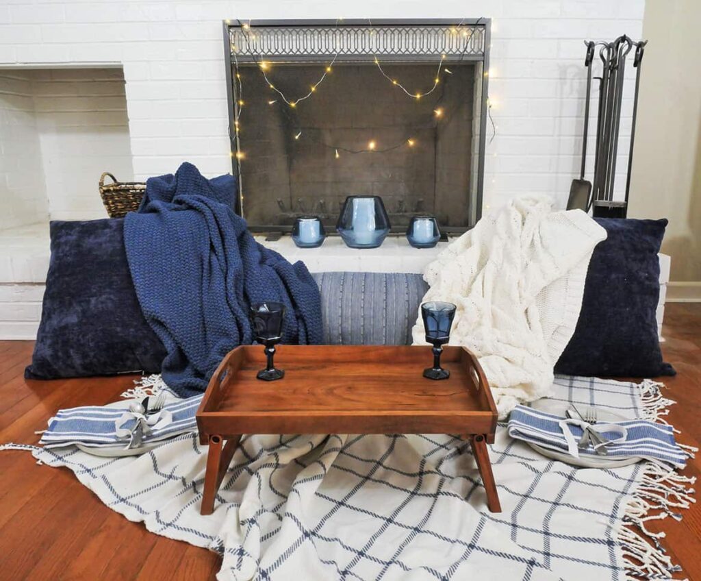 Front view of an easy cozy table setting for two at home
