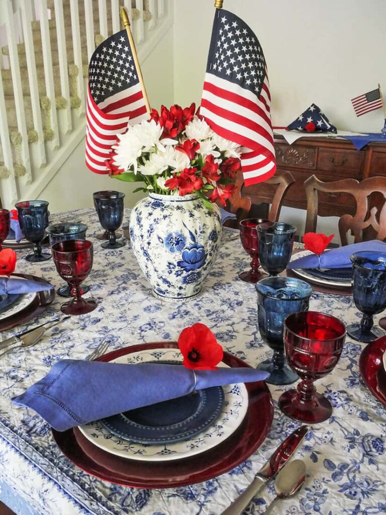 View of Memorial Day tablescape from place setting