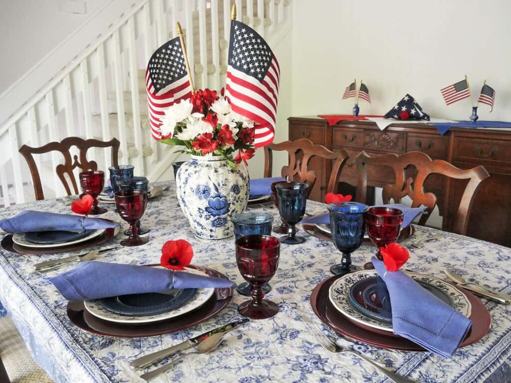 Angled view of Memorial Day table setting