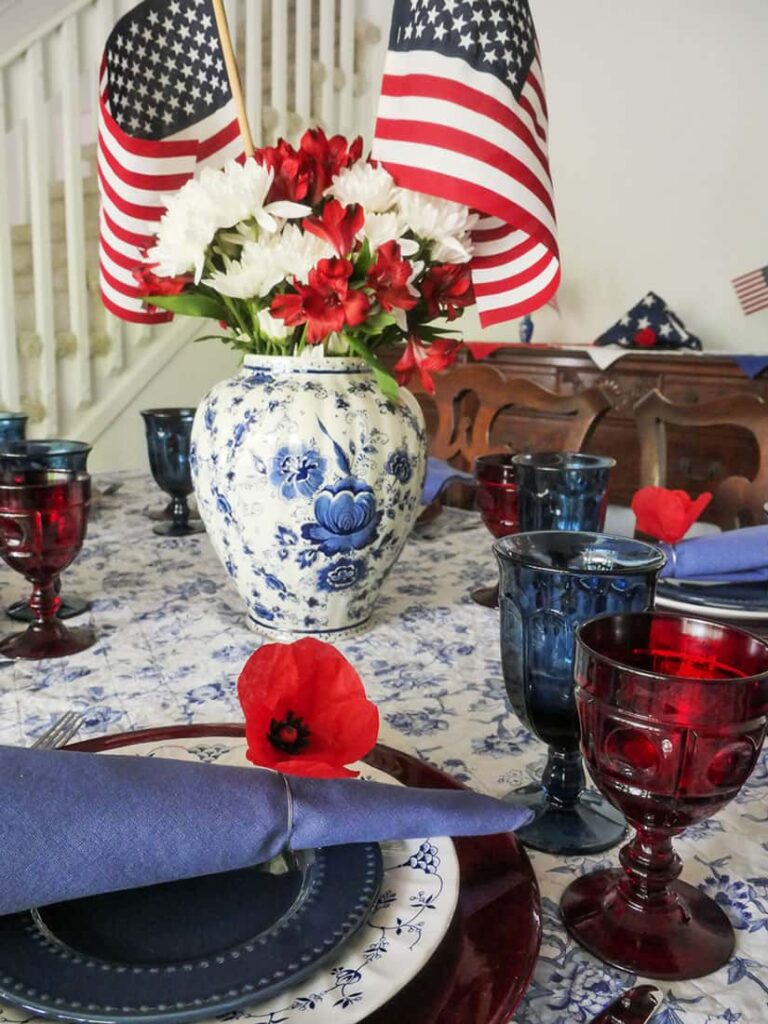 Vertical view of simple Memorial Day tablescape