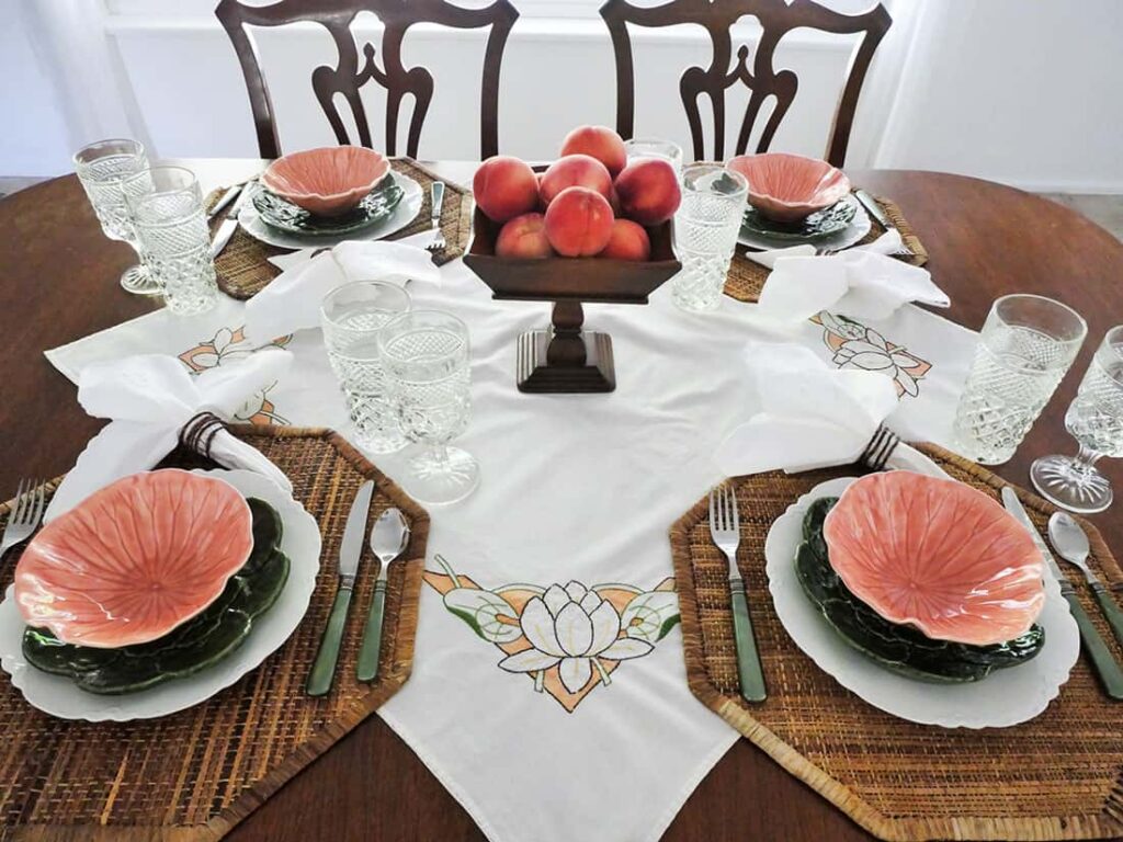 Side view of white tablescape