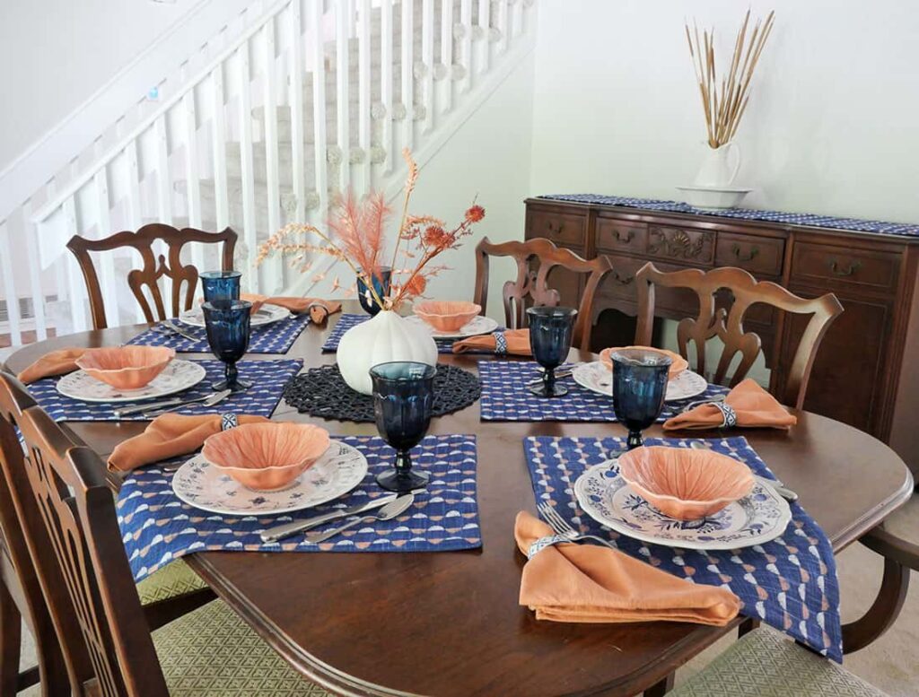A simple late Summer tablescape with buffet in the back.