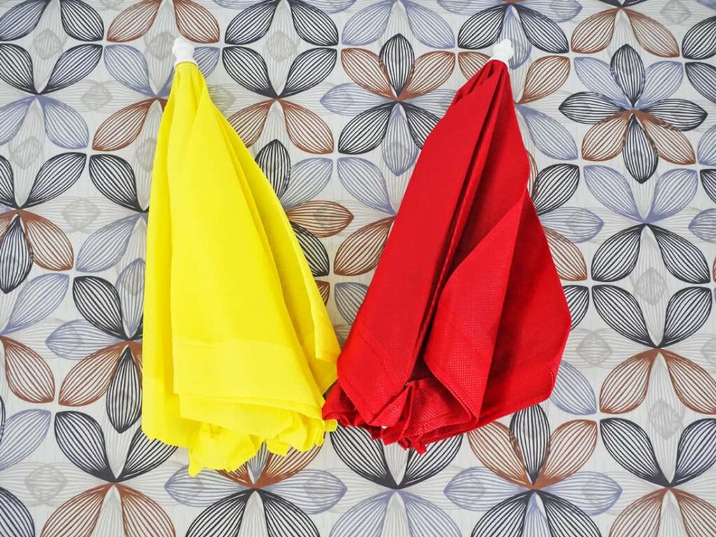 Yellow and red food tent collapsed