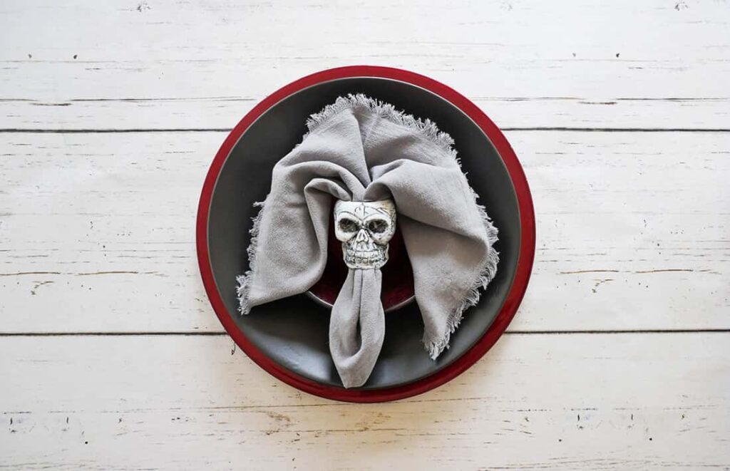 DIY skull napkin ring on plate