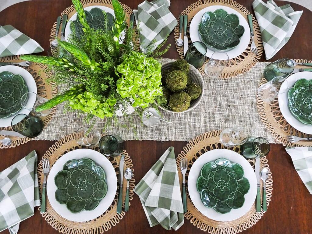 Overhead view of natural St. Patrick's Day table setting.