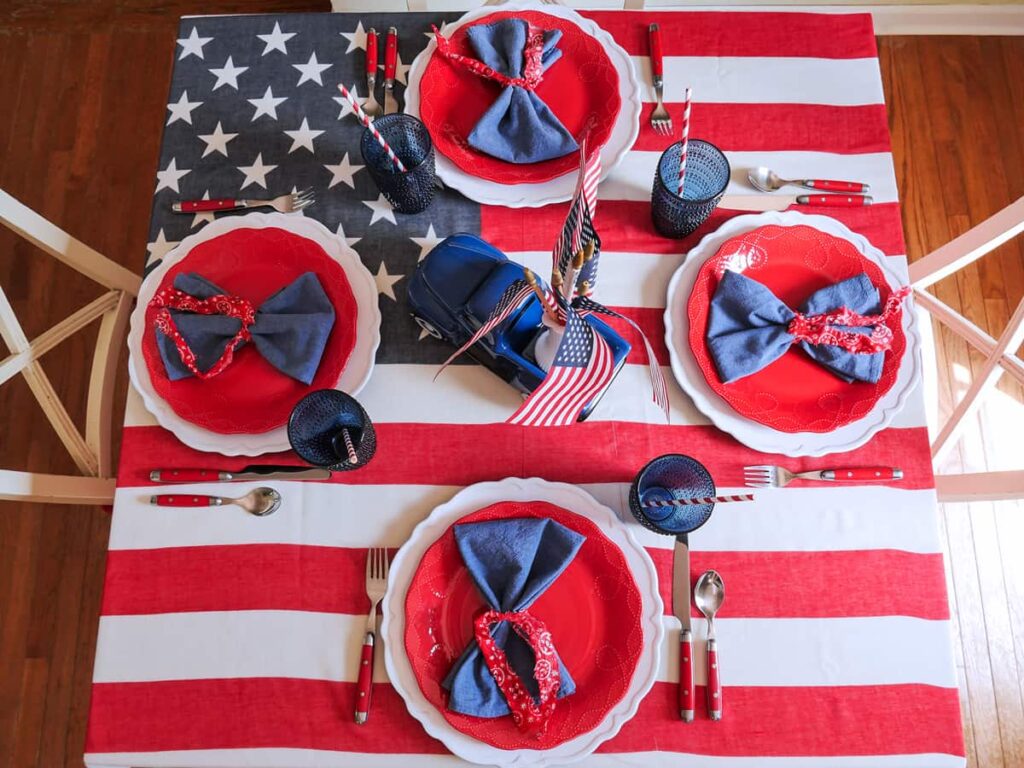 Overhead view of patriotic tablescape