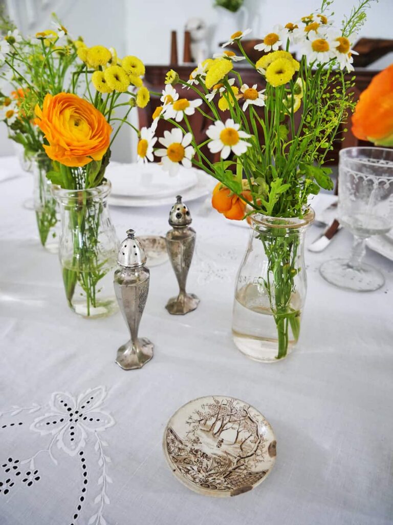 Close up of French farmhouse centerpiece.