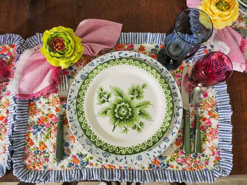 Overhead view of Mother's Day place setting.