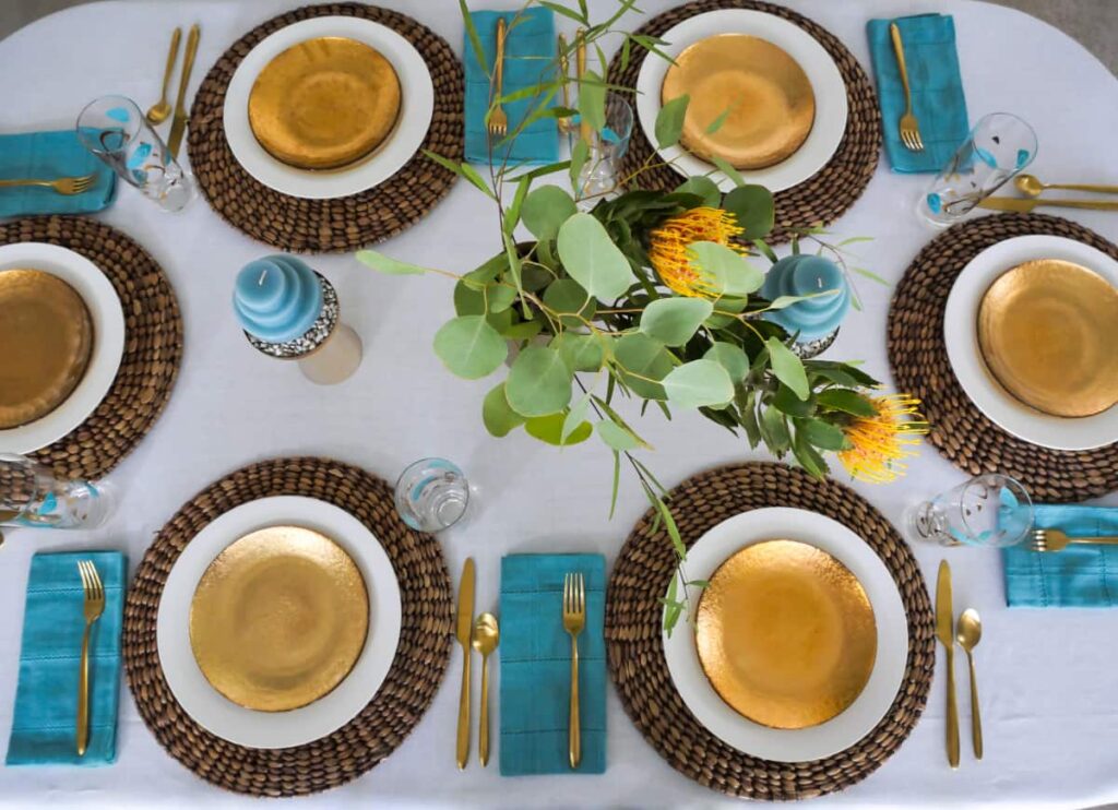 Overhead view of Mid-century modern tablescape