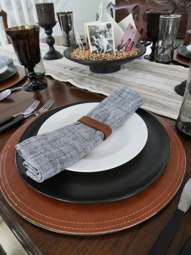 Brown with black masculine table setting.