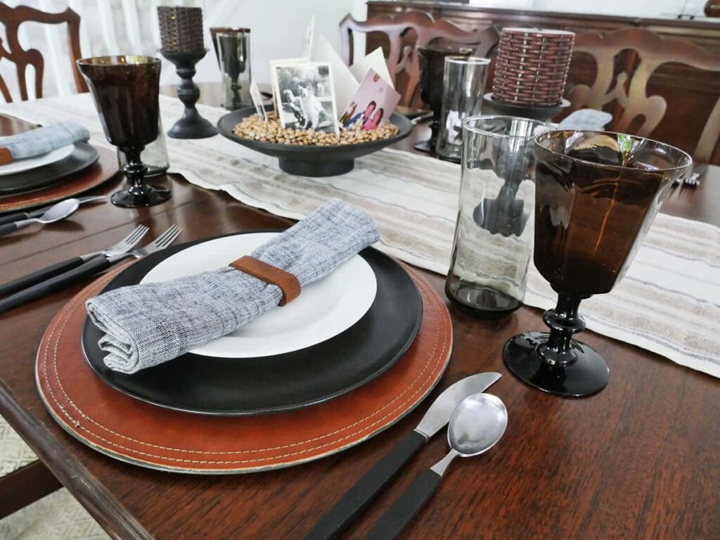 Neutral colored father's day table setting.