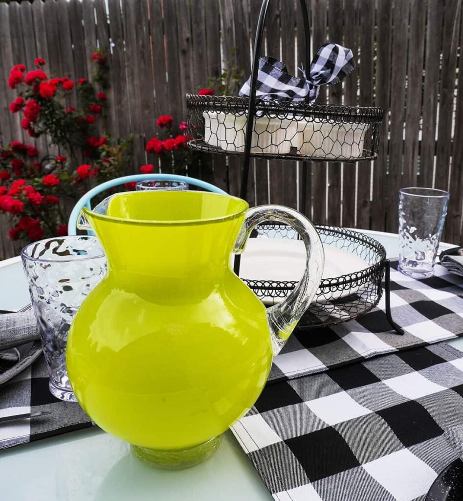 Close up of bright lime green pitcher.