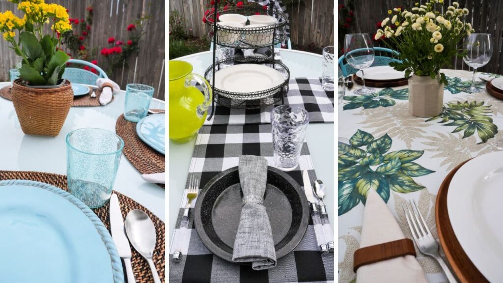 3 thrifted outdoor table settings