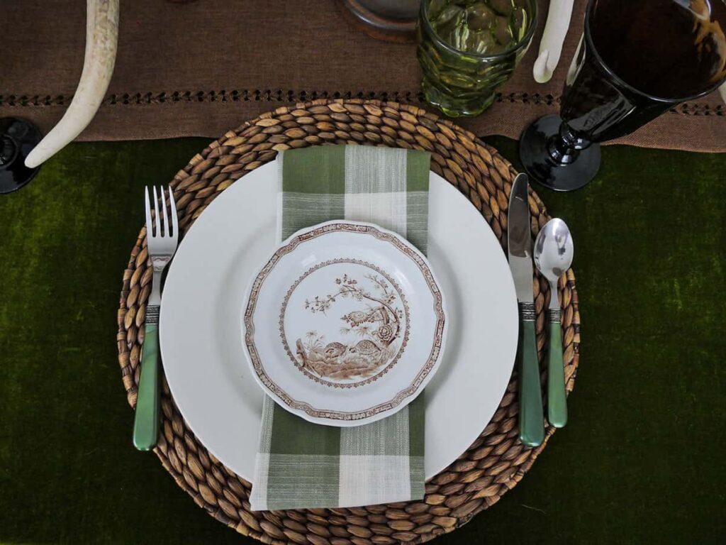 Overhead view of a nature-inspired place setting.