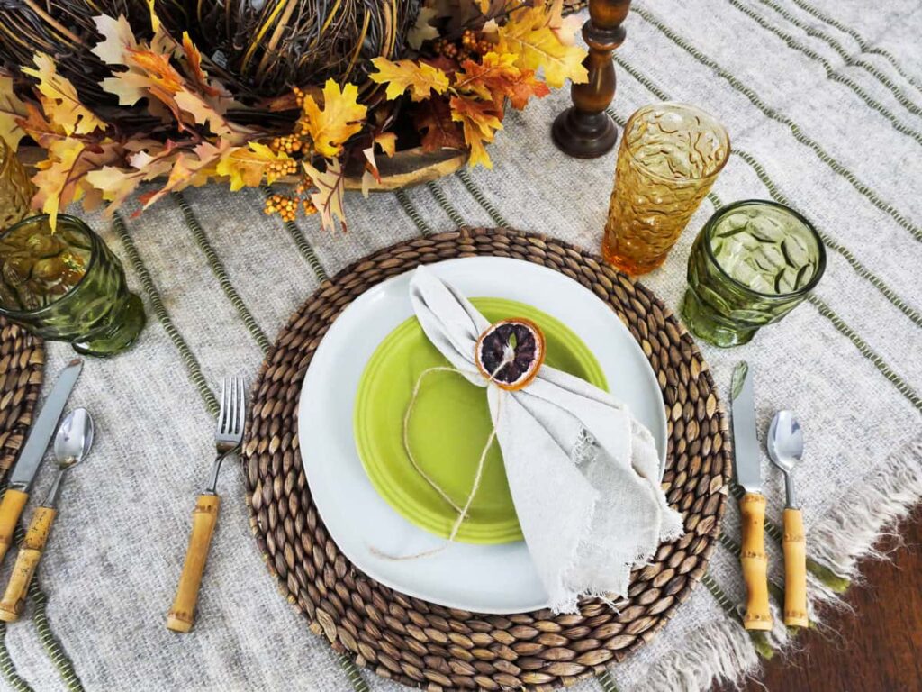Overhead view of the cozy fall place setting.