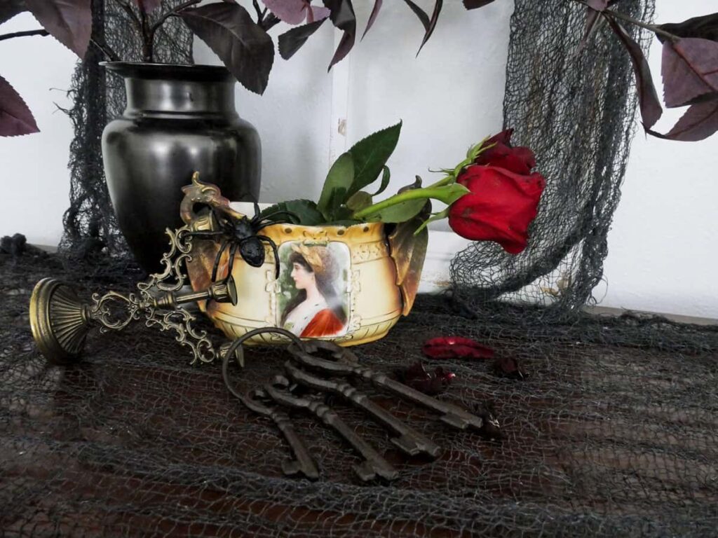 Close up of gothic vase on a buffet.